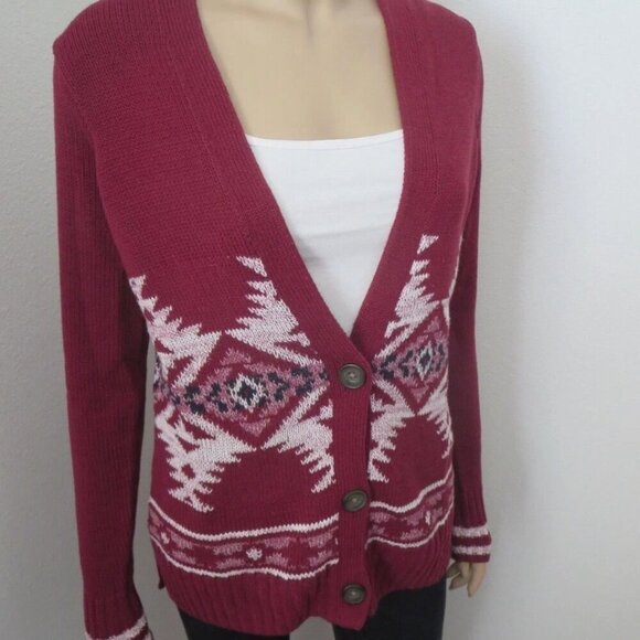 NWT Hollister Womens Patterned Cardigan Size XS Burgundy - Picture 3 of 4